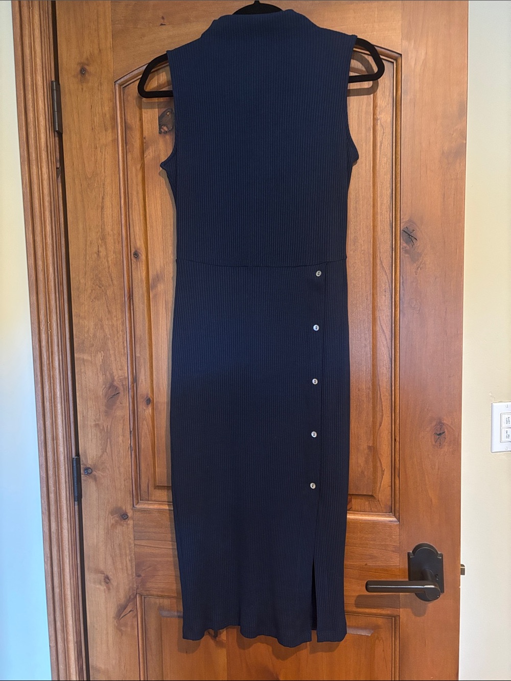 Amour Vert Navy Ribbed Sleeveless Midi Dress with Side Buttons